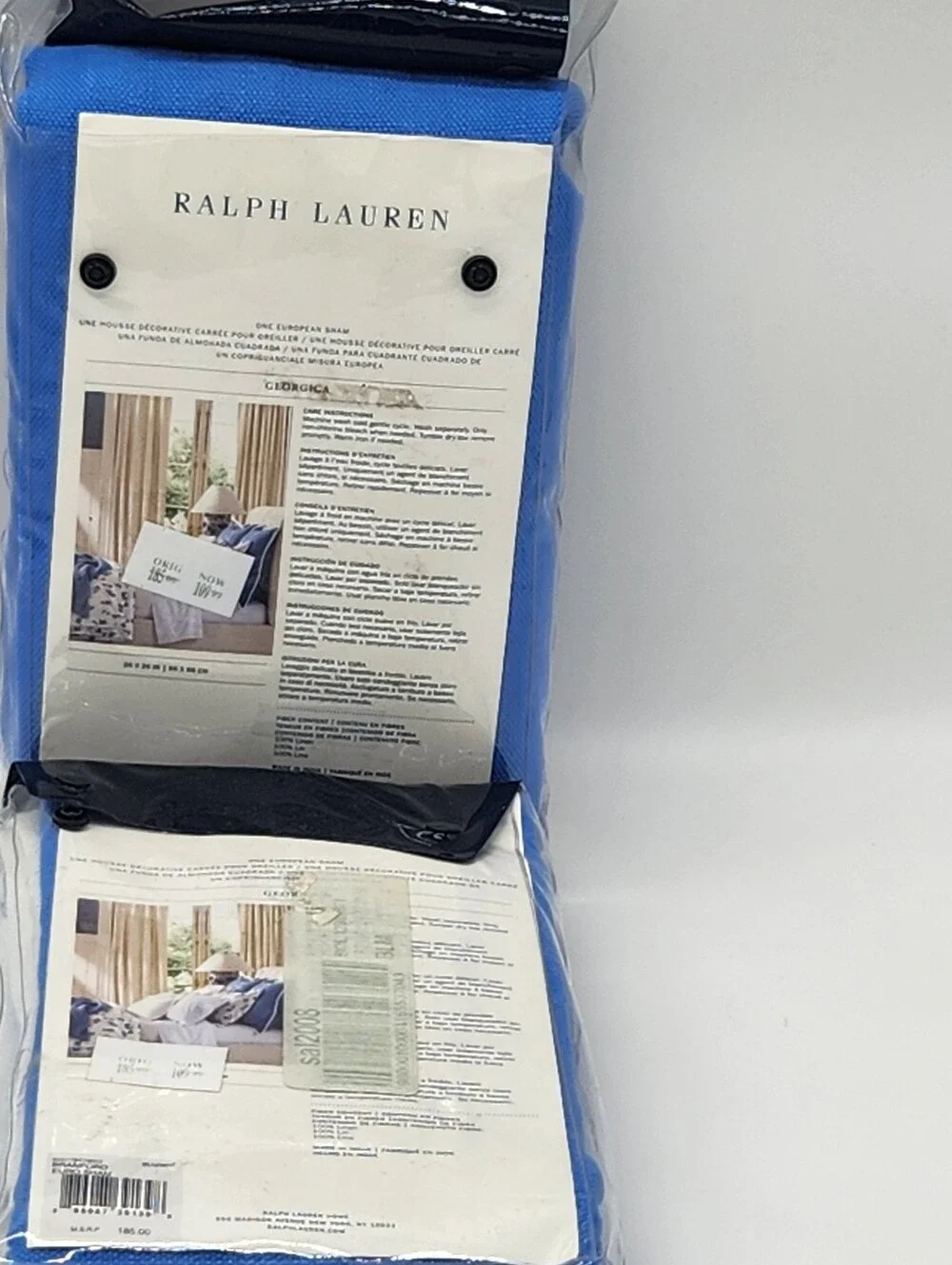 Ralph Lauren Branford Euro Shams Set of 2 100% Linen Blue White 26x26
